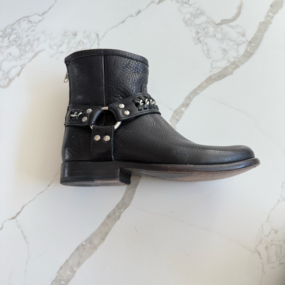 Frye Black Leather Harness Boots